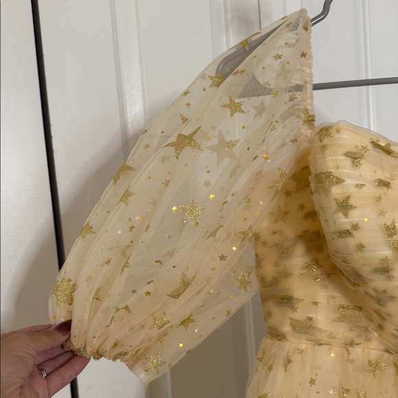 Elegant Starry Cream and Gold Baby Doll Dress - Picture 5 of 8